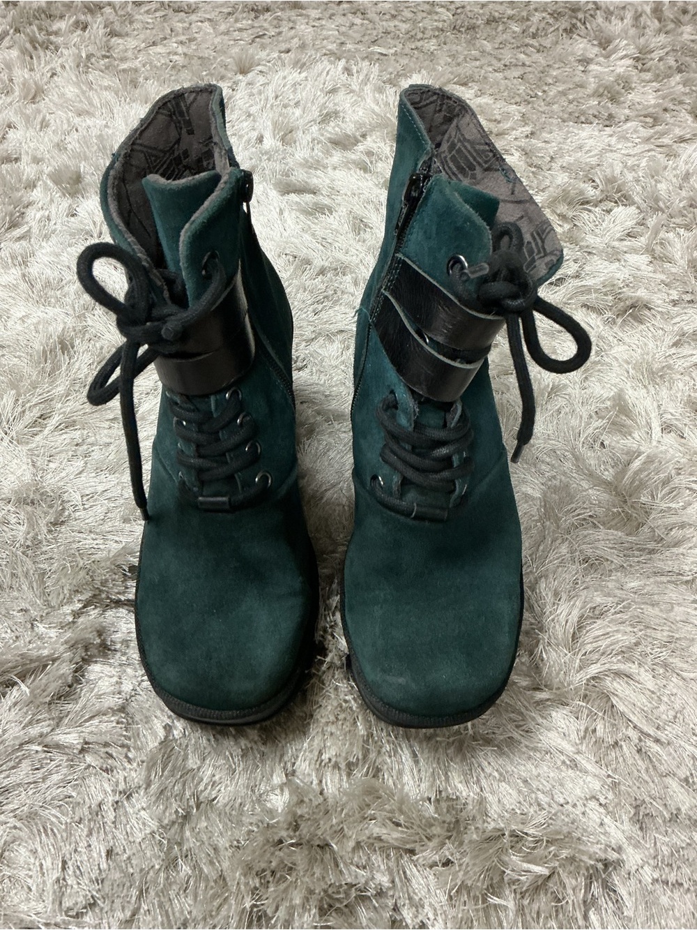 Fly London Women's Dark Teal Suede Lace-Up Ankle Boots sz38